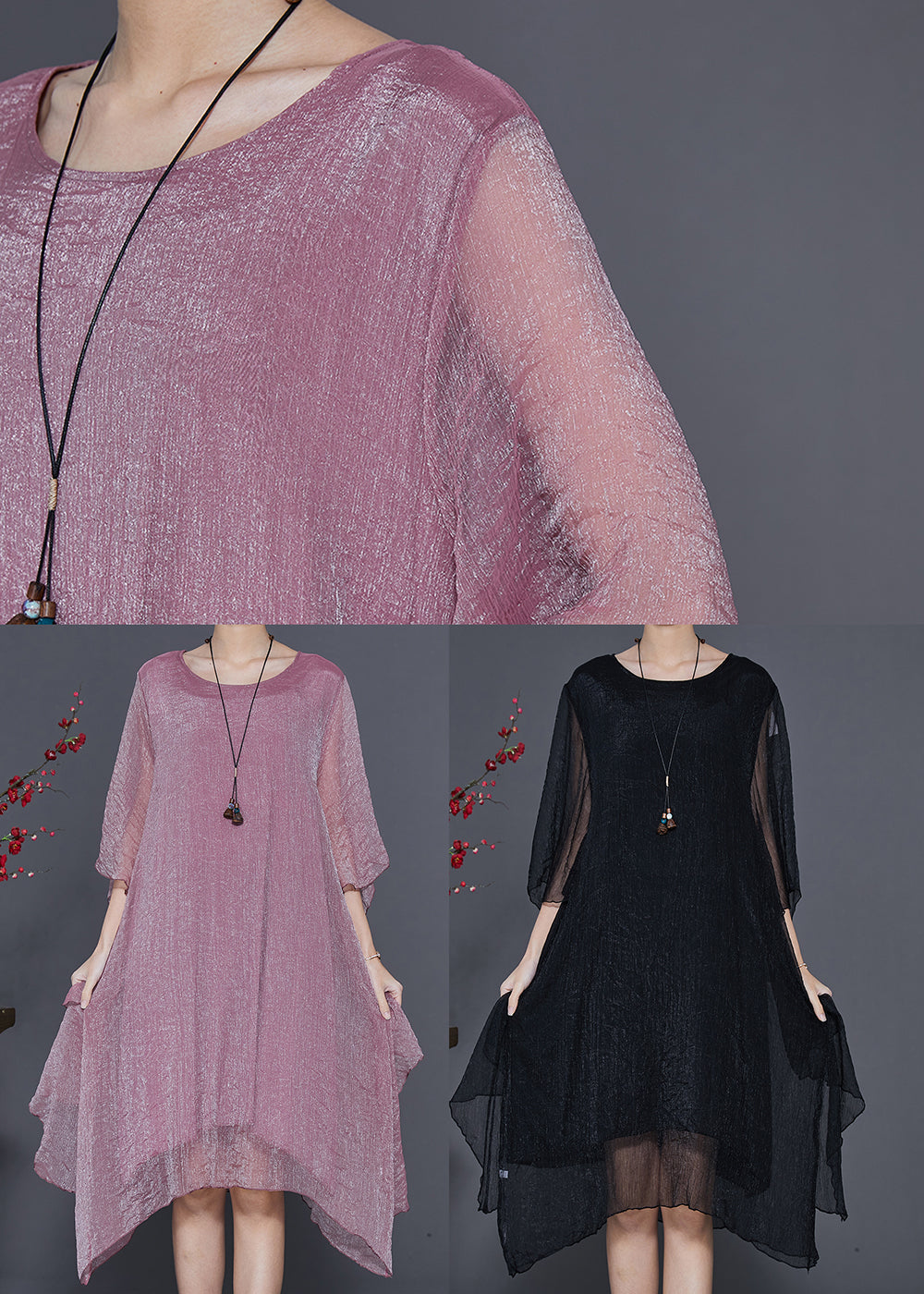 Organic Purple Asymmetrical Design Silk Maxi Dresses Summer