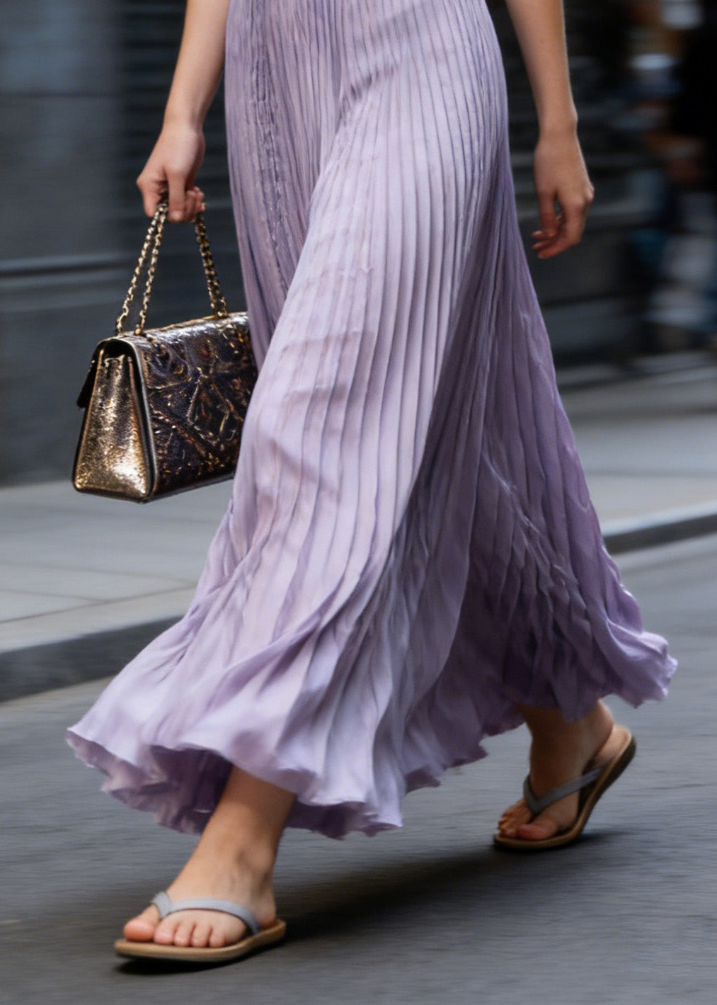 Organic Purple High Waist Wrinkled Chiffon Skirt Summer