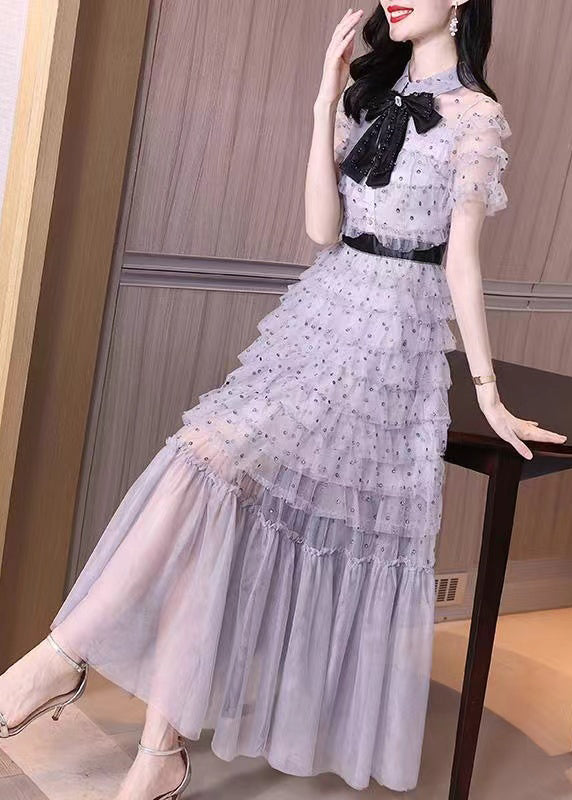 Organic Purple Layered Ruffled Patchwork Tulle Dresses Summer - Omychic