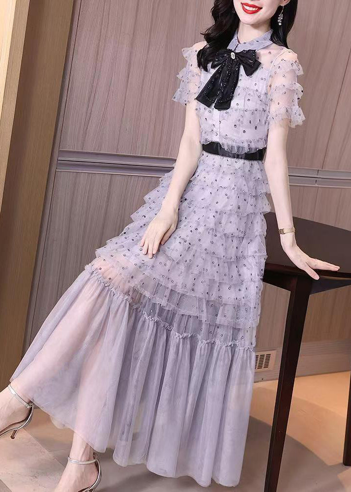 Organic Purple Layered Ruffled Patchwork Tulle Dresses Summer - Omychic