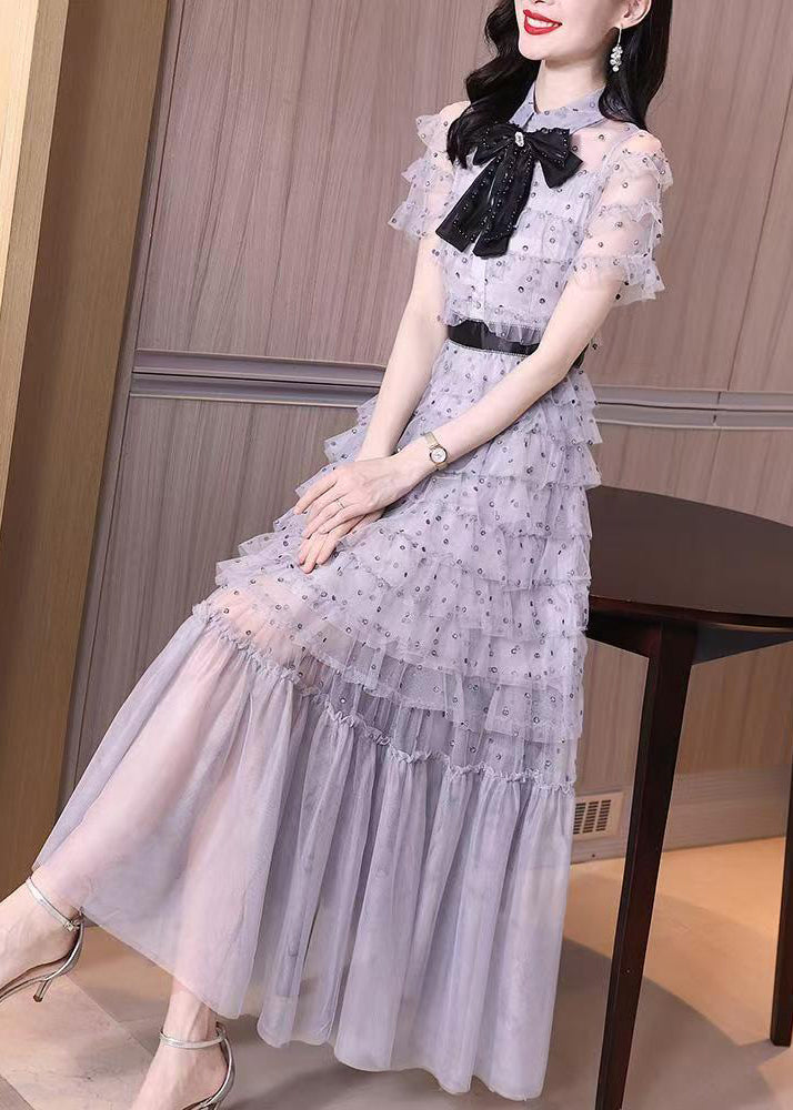Organic Purple Layered Ruffled Patchwork Tulle Dresses Summer - Omychic