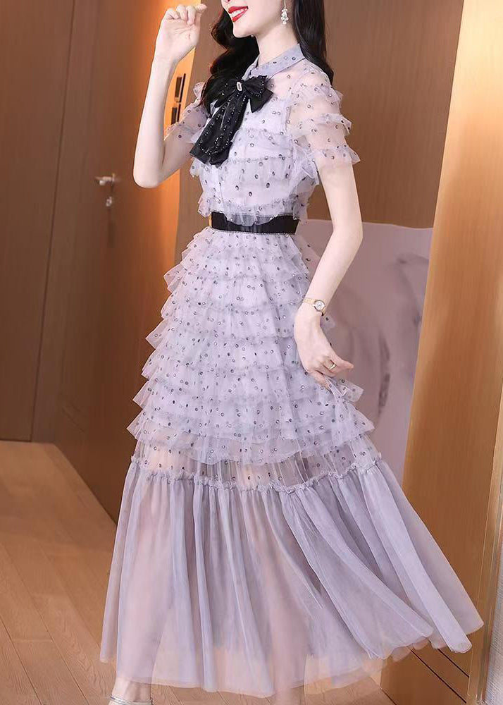 Organic Purple Layered Ruffled Patchwork Tulle Dresses Summer - Omychic