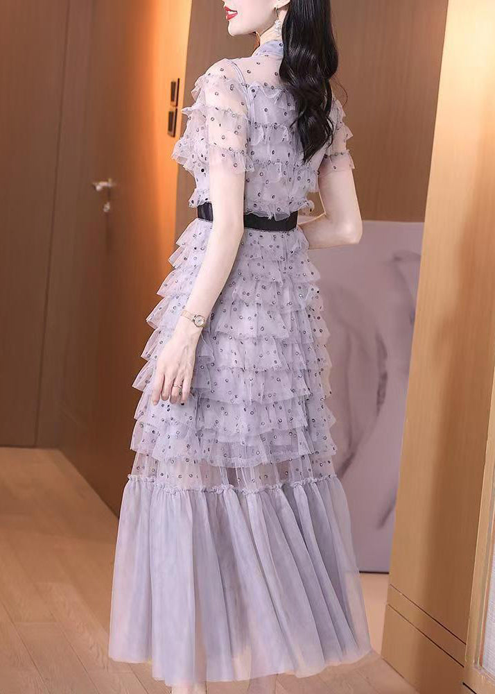 Organic Purple Layered Ruffled Patchwork Tulle Dresses Summer - Omychic