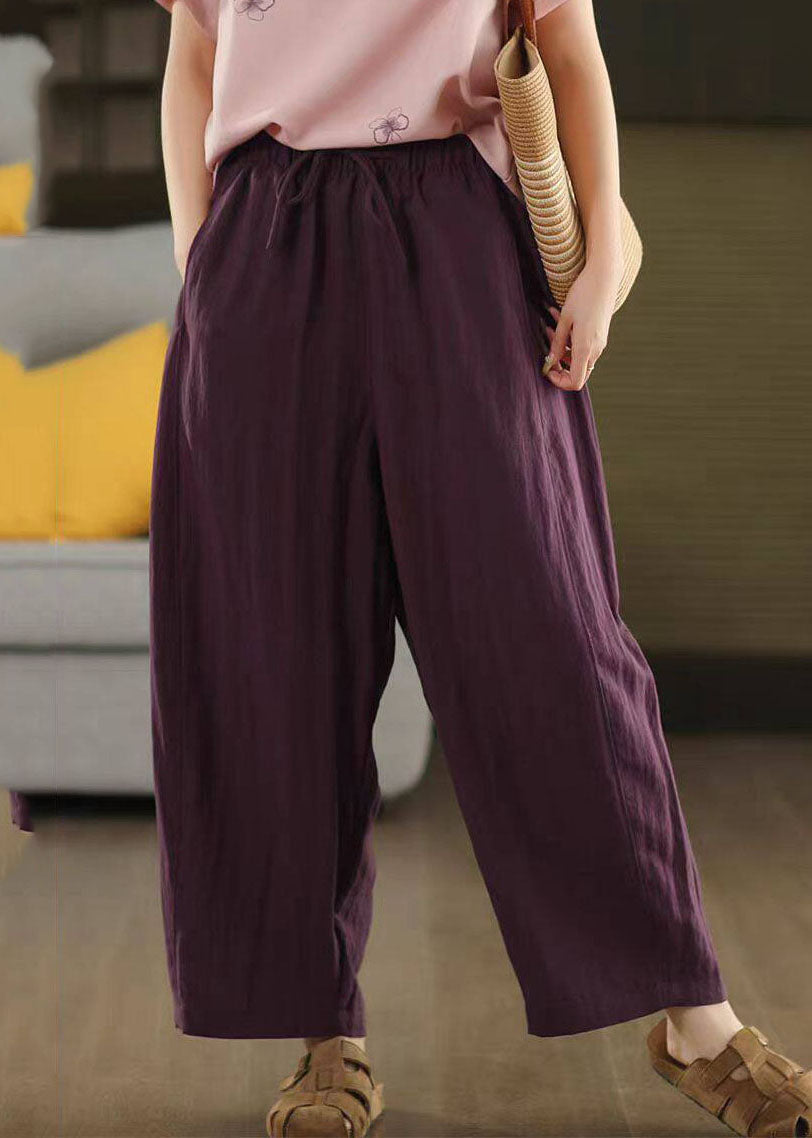 Organic Purple Pockets Patchwork Solid Crop Pants Fall