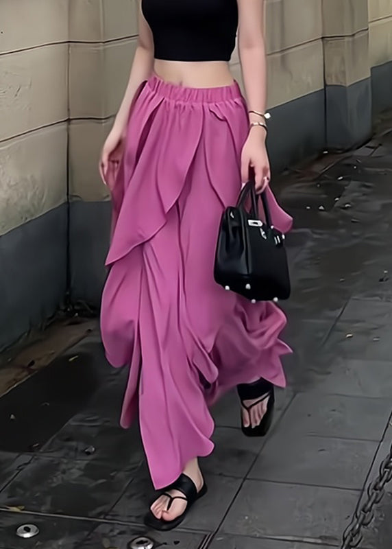 Organic Purple Ruffled Patchwork Elastic Waist Maxi Skirt Summer