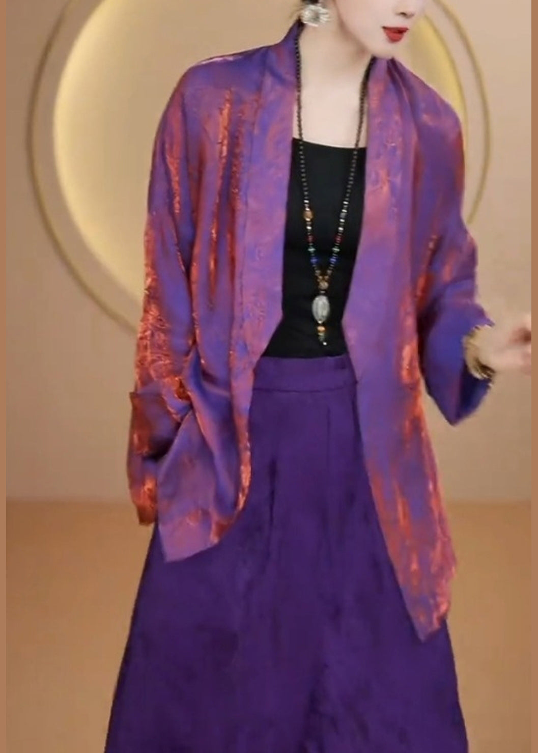 Organic Purple V Neck Jacquard Silk Cardigan Fall