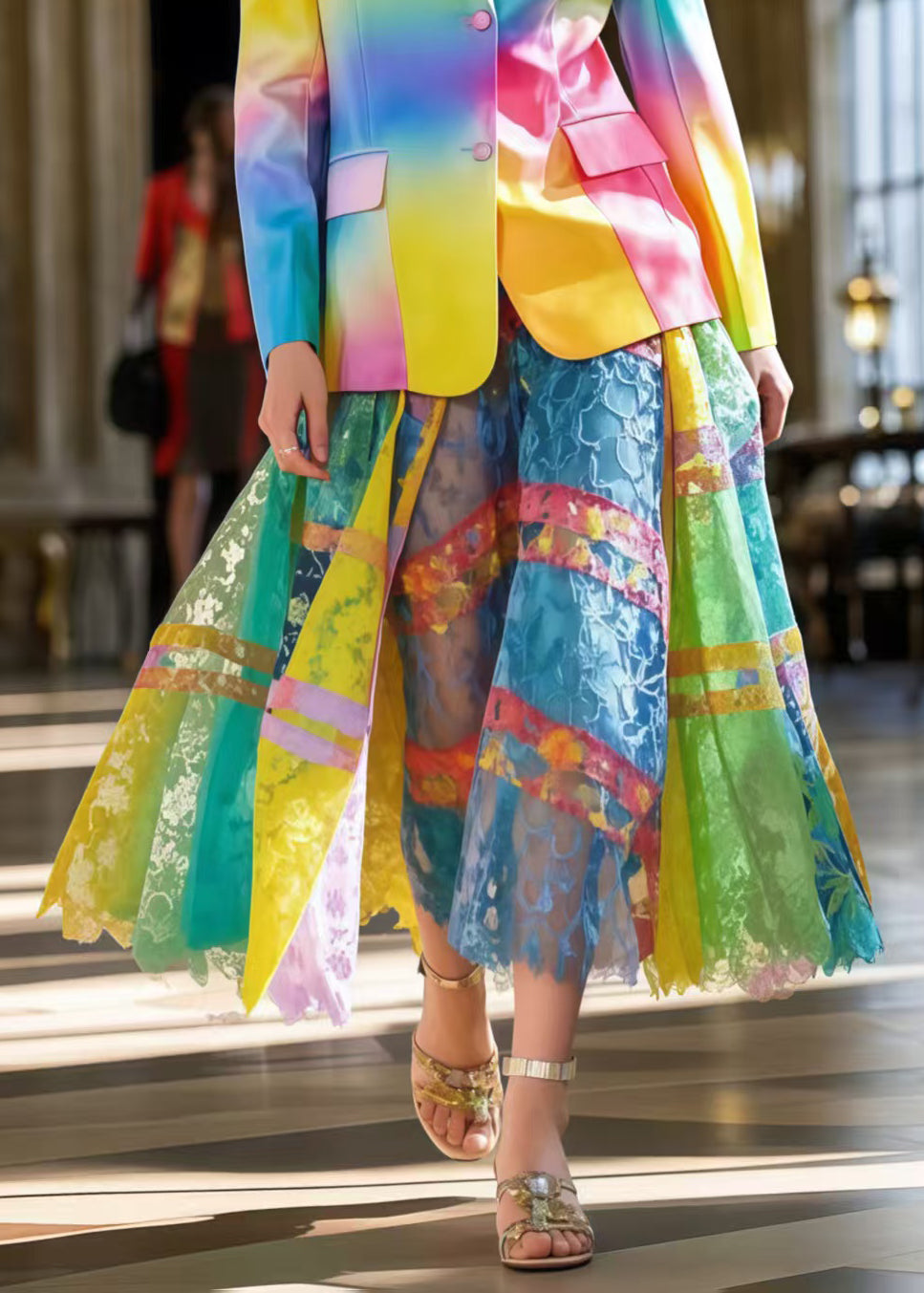 Organic Rainbow Hollow Out Exra Large Hem Lace Skirts Summer
