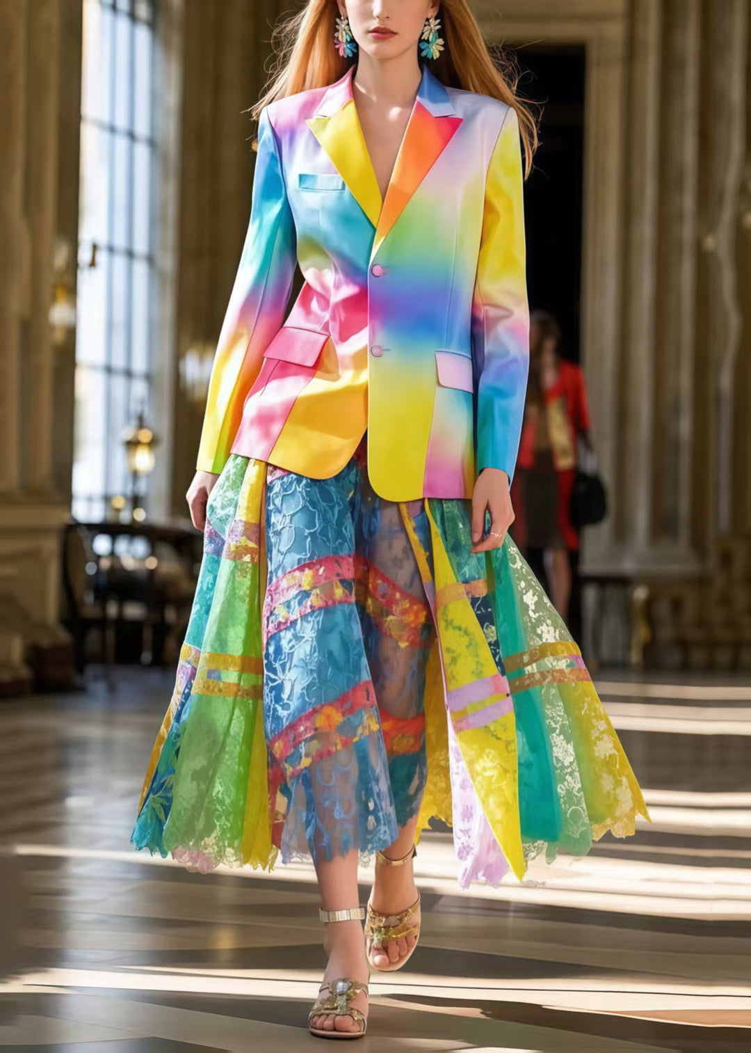 Organic Rainbow Hollow Out Exra Large Hem Lace Skirts Summer
