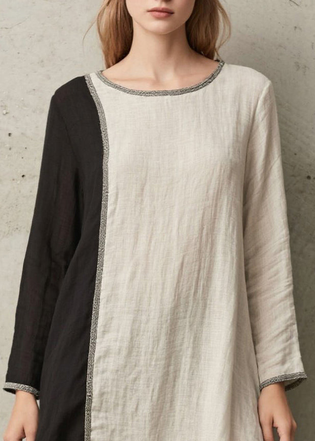 Organic White Asymmetrical Patchwork Cotton Long Dress Spring