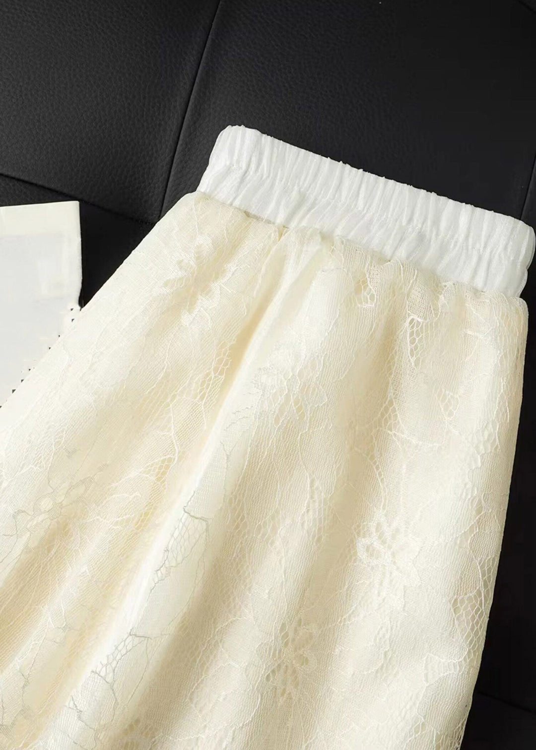 Organic White Elastic Waist Design Patchwork Lace Maxi Skirt Summer
