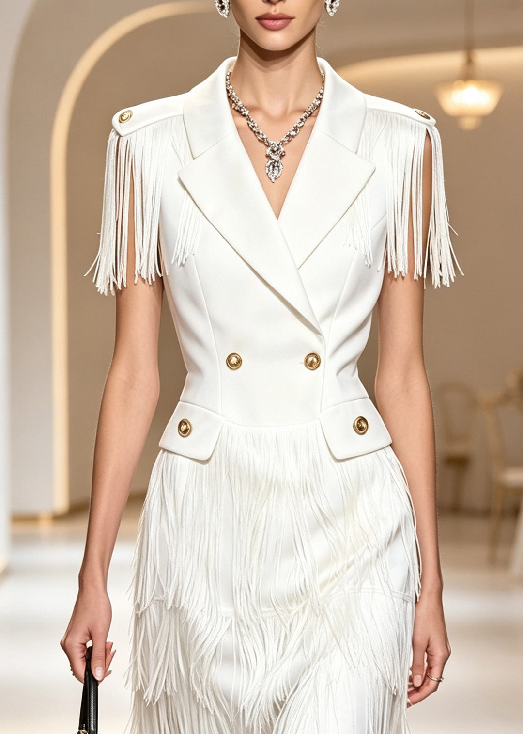 Organic White Notched Tassel Patchwork Long Dress Summer