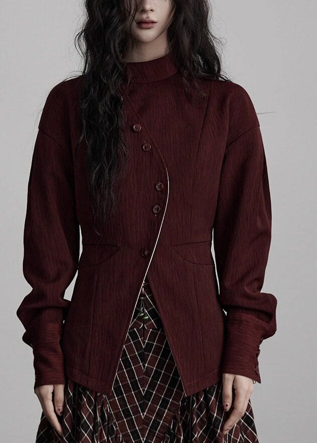 Organic White Stand Collar Patchwork Coats Fall