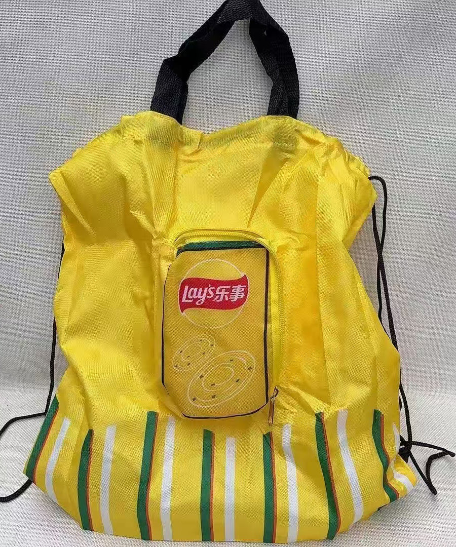 Organic Yellow Drawstring Large Capacity Nylon Shopping Handbag