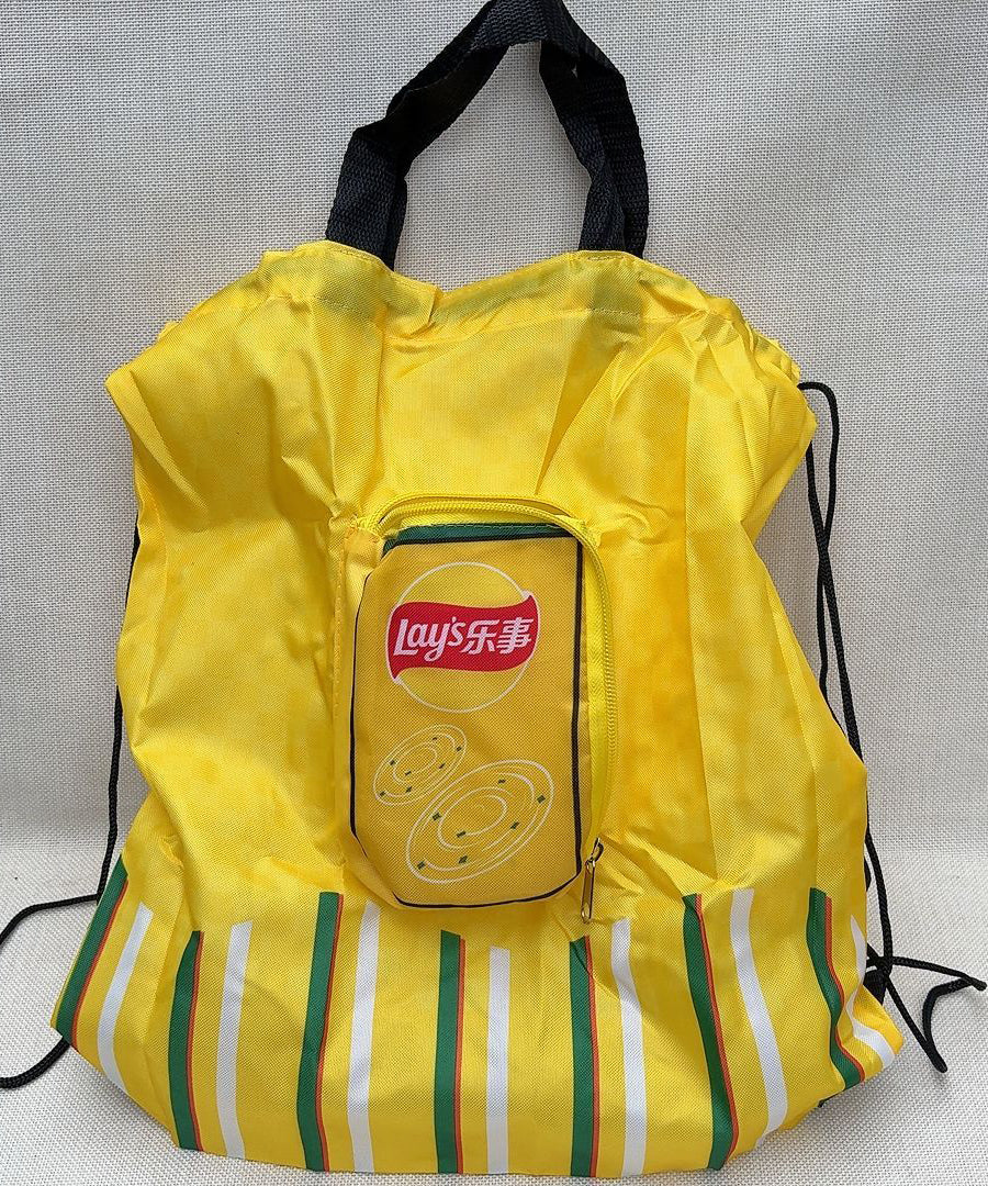 Organic Yellow Drawstring Large Capacity Nylon Shopping Handbag