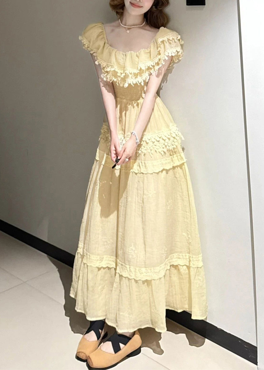 Organic Yellow Tasseled Exra Large Hem Cotton Holiday Dress Summer