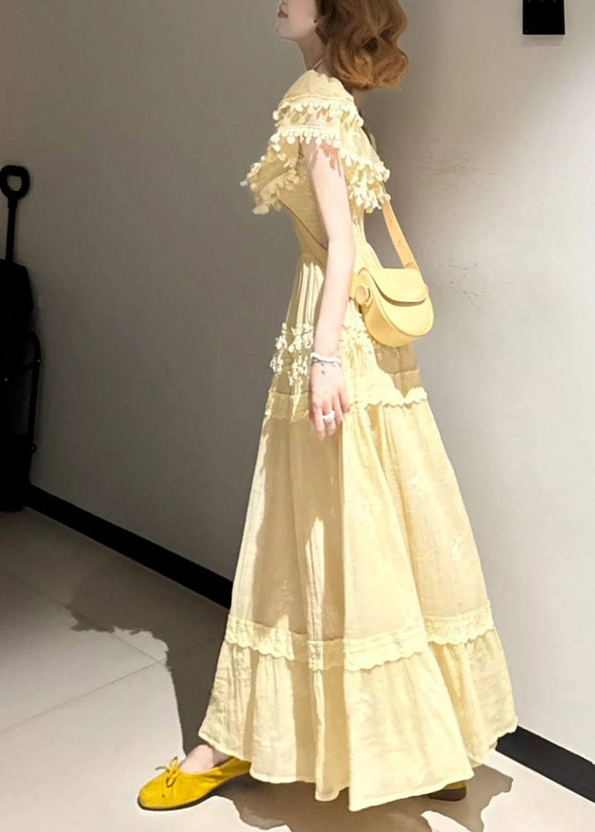 Organic Yellow Tasseled Exra Large Hem Cotton Holiday Dress Summer