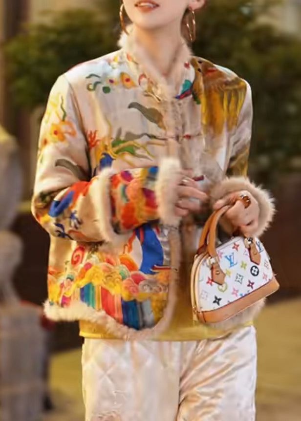 Original Apricot Button Fluffy Patchwork Fine Cotton Parka Winter