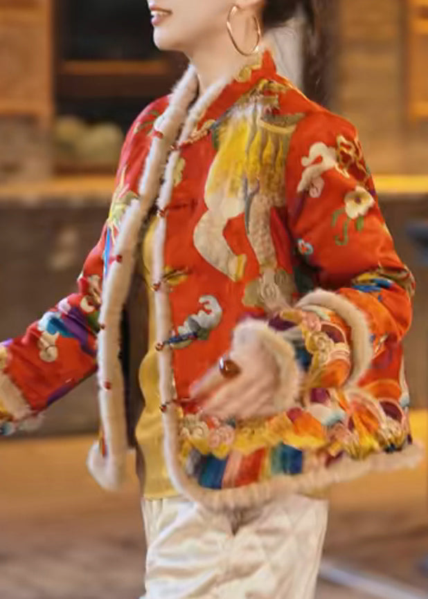 Original Apricot Button Fluffy Patchwork Fine Cotton Parka Winter