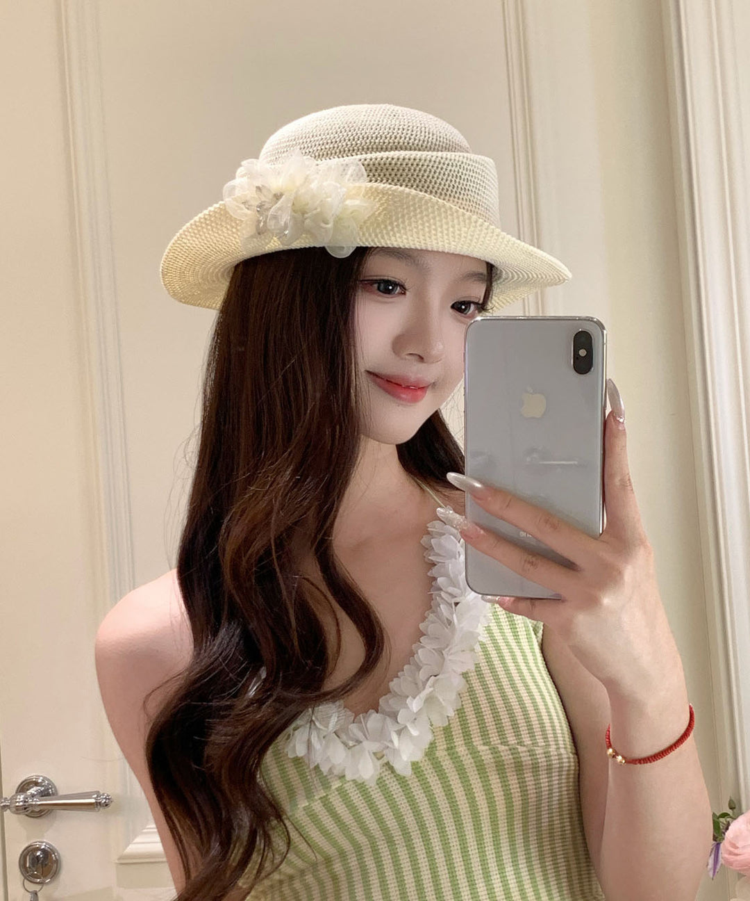 Original Beige Flower Vacation Straw Woven Hat