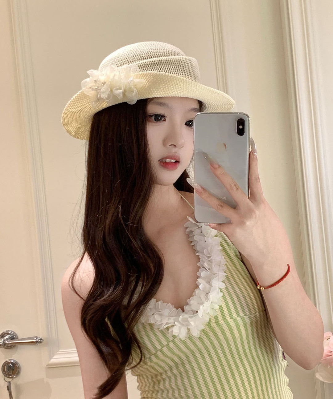 Original Beige Flower Vacation Straw Woven Hat