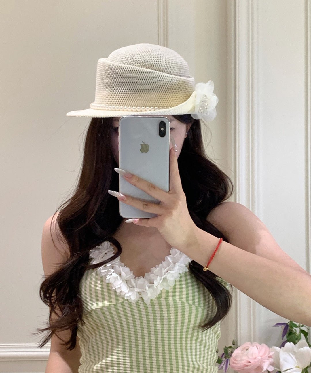 Original Beige Flower Vacation Straw Woven Hat