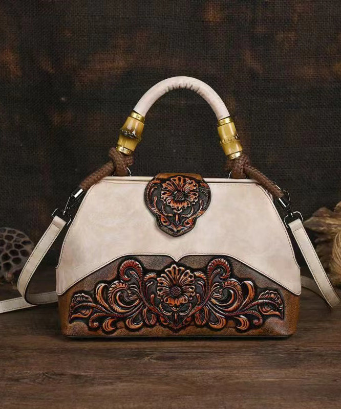 Original Beige Handmade Retro Embossed Handbag