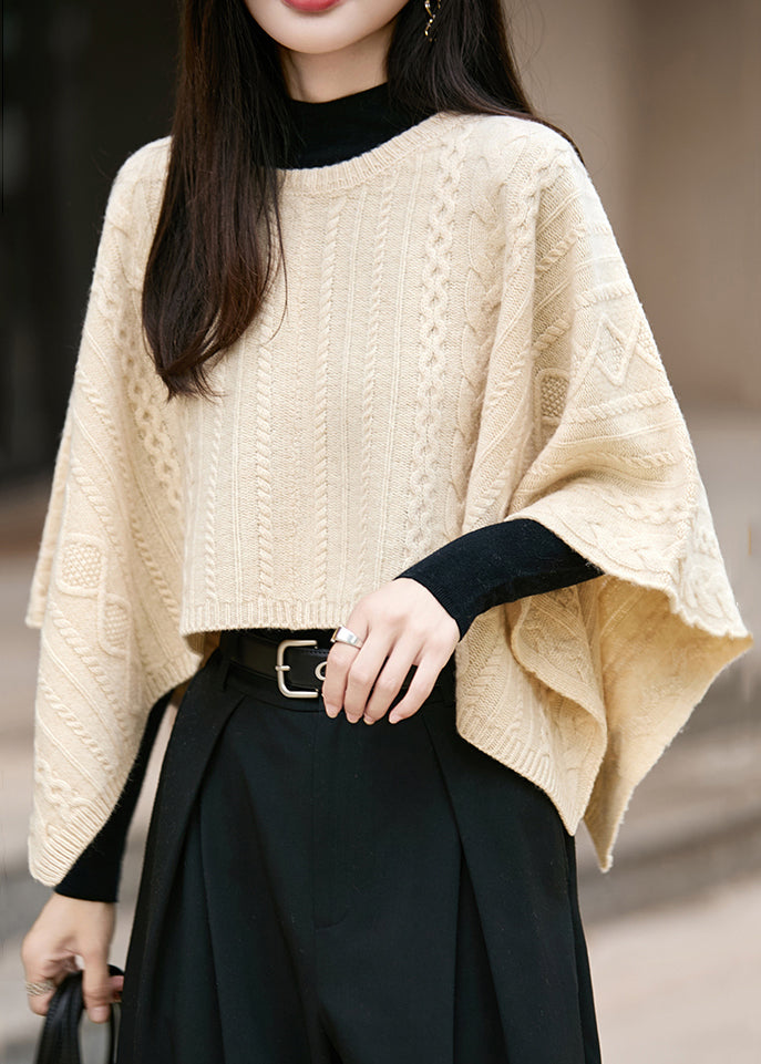 Original Beige Jacquard Cozy Woolen Cape Sweaters