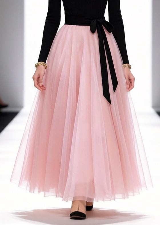Original Black Square Collar Tie Waist Tulle Patchwork Long Dresses Spring - Omychic