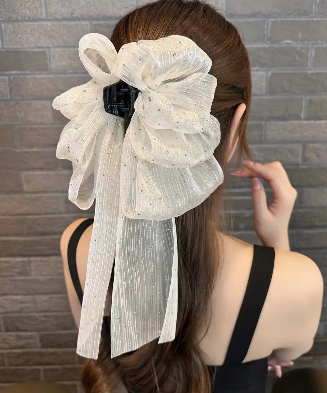 Original Black Tulle Bow Ribbon Dot Hairpin