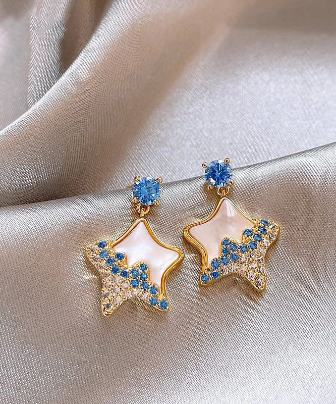 Original Blue Copper Alloy Zircon Resin Star Drop Earrings
