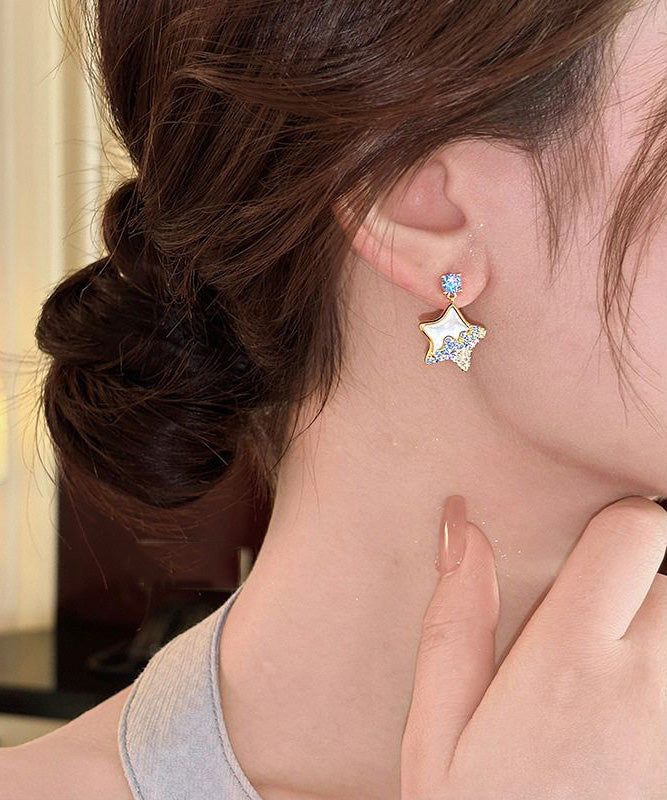 Original Blue Copper Alloy Zircon Resin Star Drop Earrings