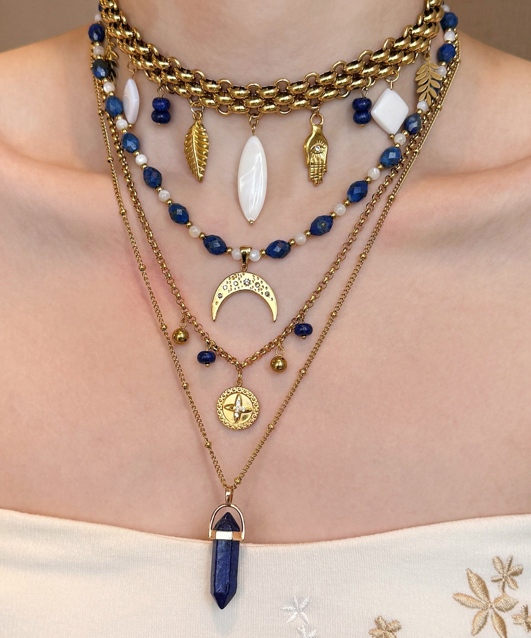 Original Blue Cross Shell Layering Four Piece Set Titanium Steel Pendant Necklace