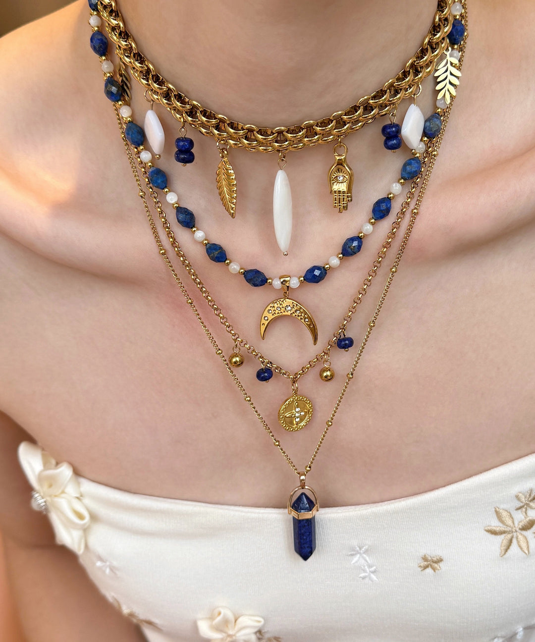 Original Blue Cross Shell Layering Four Piece Set Titanium Steel Pendant Necklace