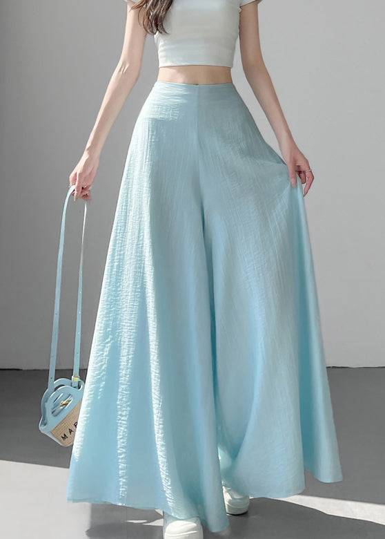 Original Blue High Waist Solid Cotton Wide Leg Pants Summer