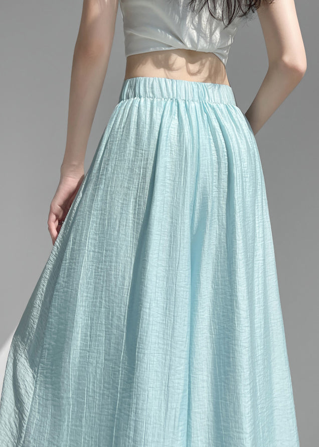 Original Blue High Waist Solid Cotton Wide Leg Pants Summer