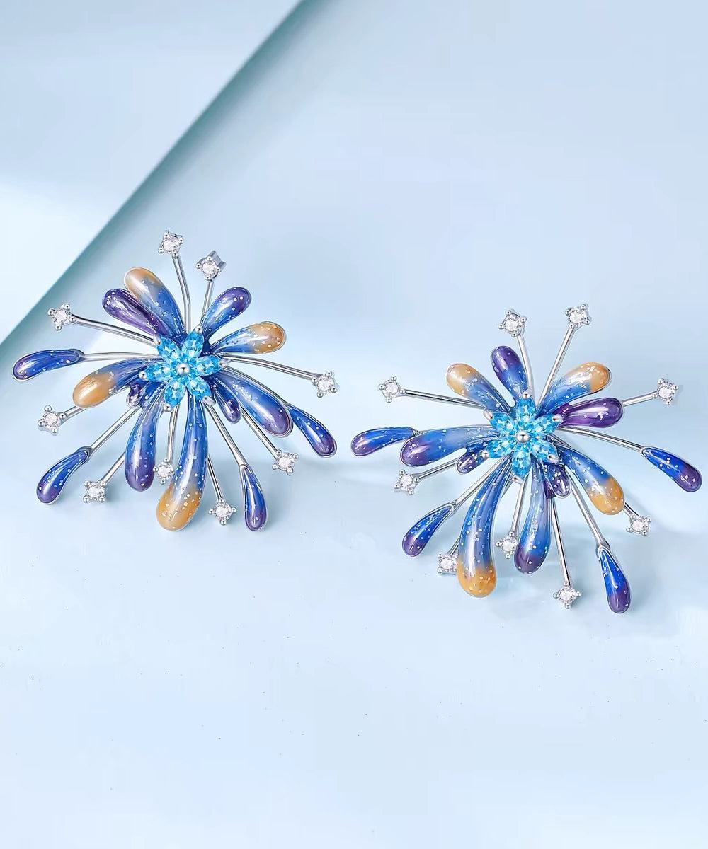 Original Blue Sterling Silver Alloy Zircon Fireworks Stud Earrings