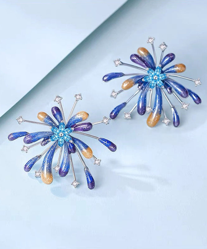Original Blue Sterling Silver Alloy Zircon Fireworks Stud Earrings