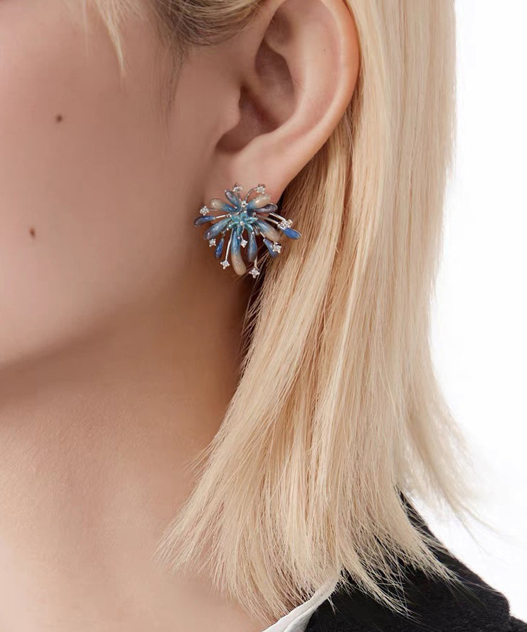 Original Blue Sterling Silver Alloy Zircon Fireworks Stud Earrings