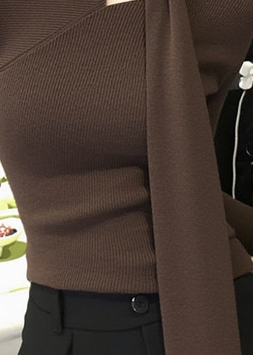 Original Coffee Bow Hollow Out Knit Sweater Fall