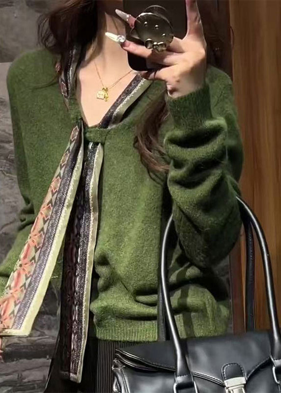 Original Ddesign Green Bow Solid Knit Sweater Tops Fall