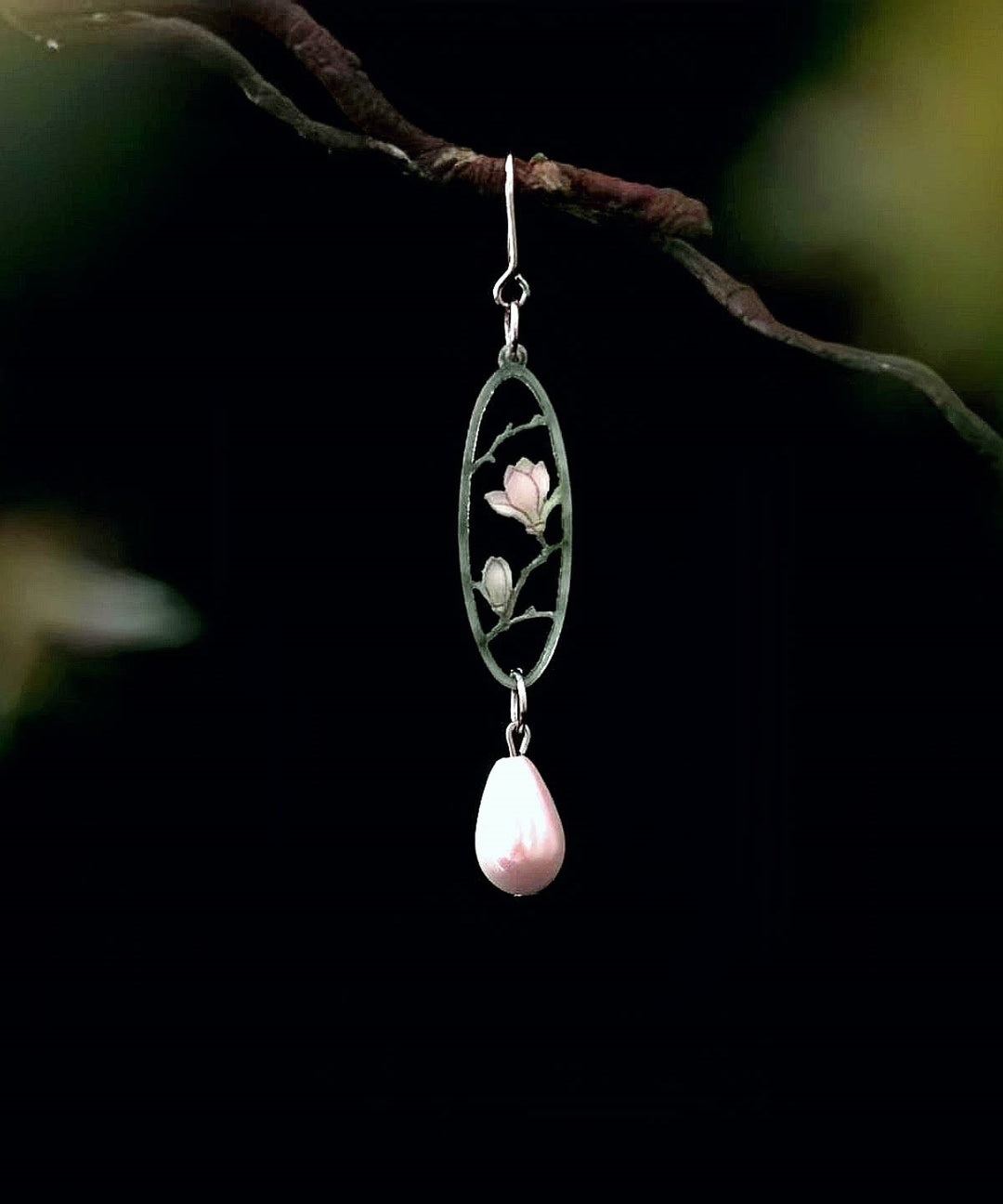 Original Ddesign Green Sterling Silver Pearl Tassel Drop Earrings
