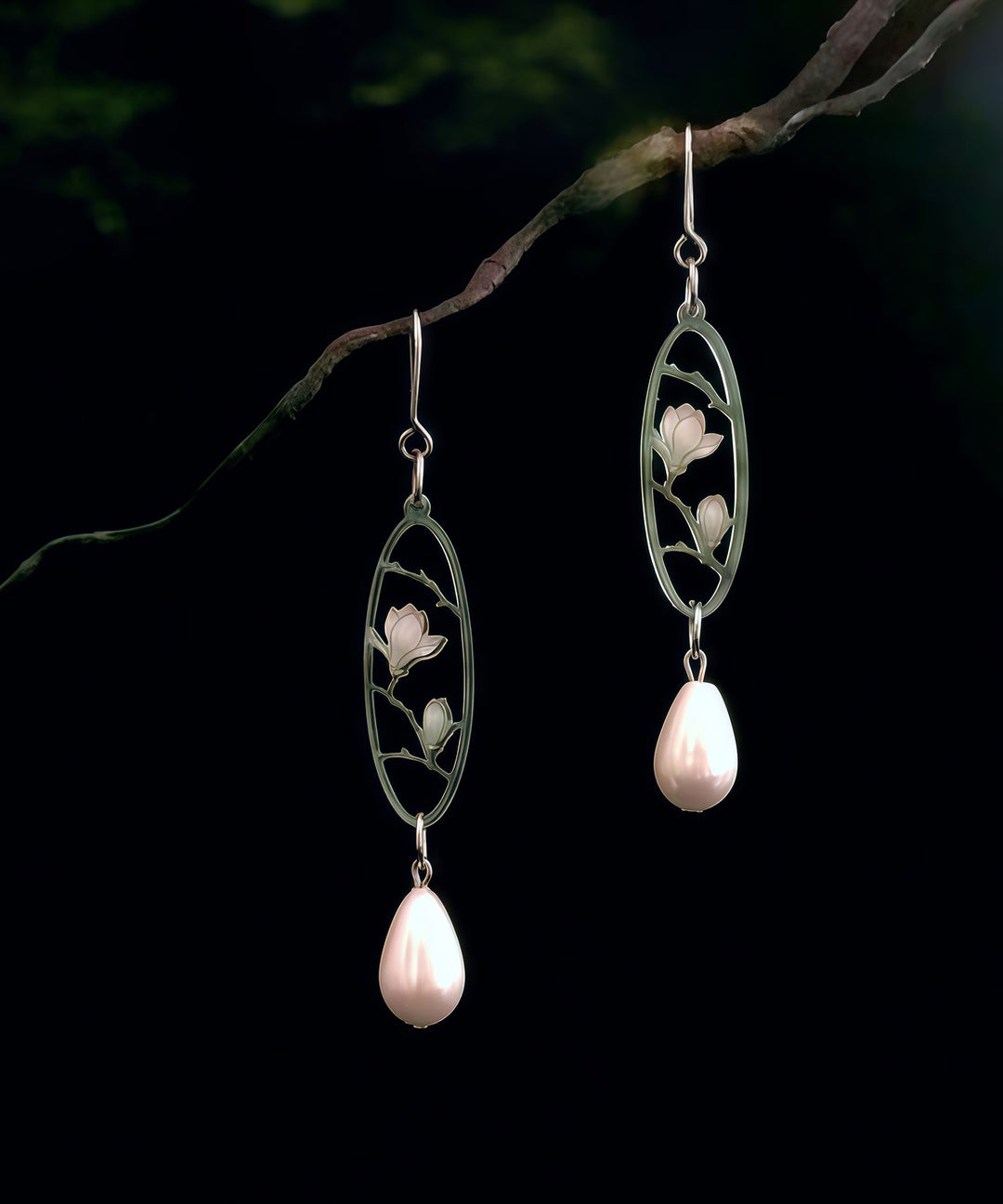 Original Ddesign Green Sterling Silver Pearl Tassel Drop Earrings