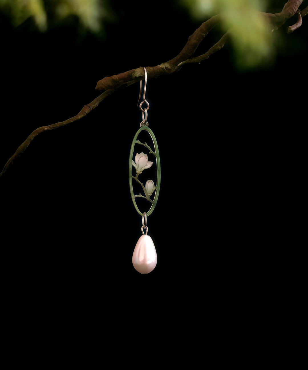 Original Ddesign Green Sterling Silver Pearl Tassel Drop Earrings