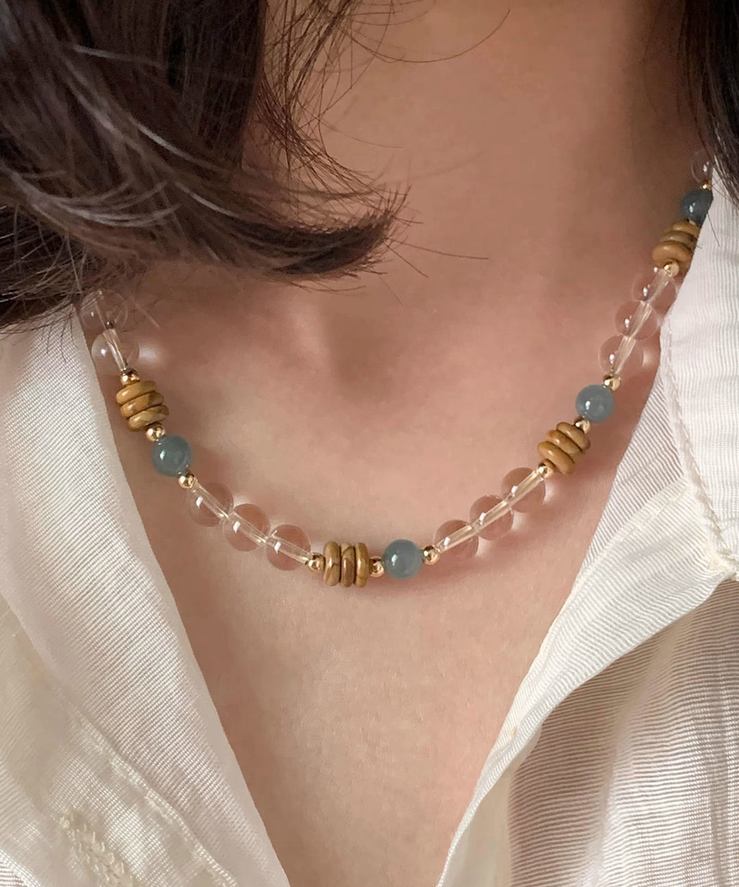 Original Design Alloy Crystal Jade Gratuated Bead Necklace