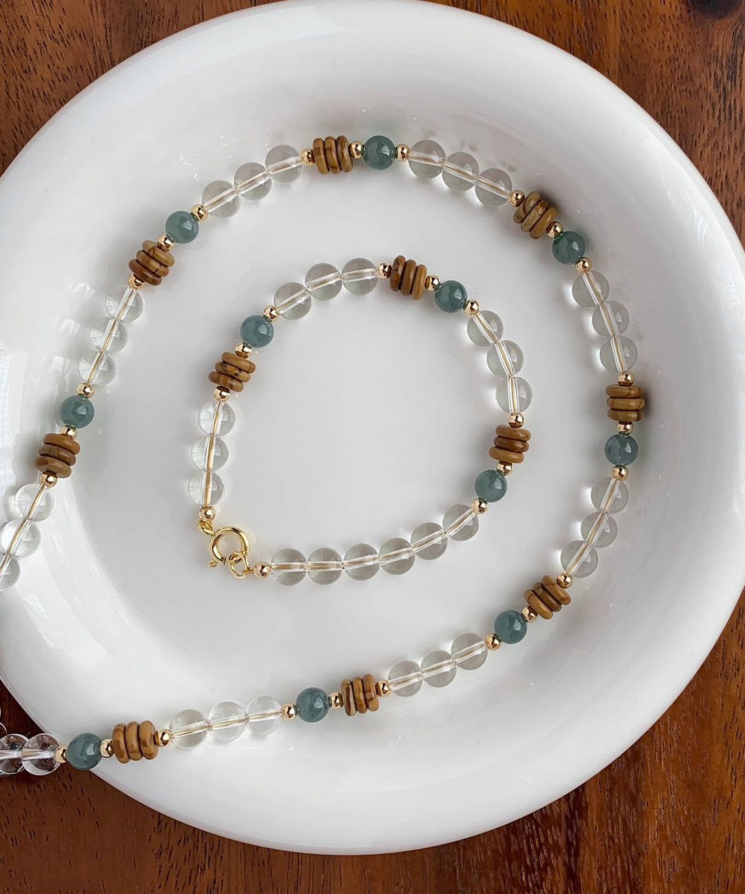 Original Design Alloy Crystal Jade Gratuated Bead Necklace