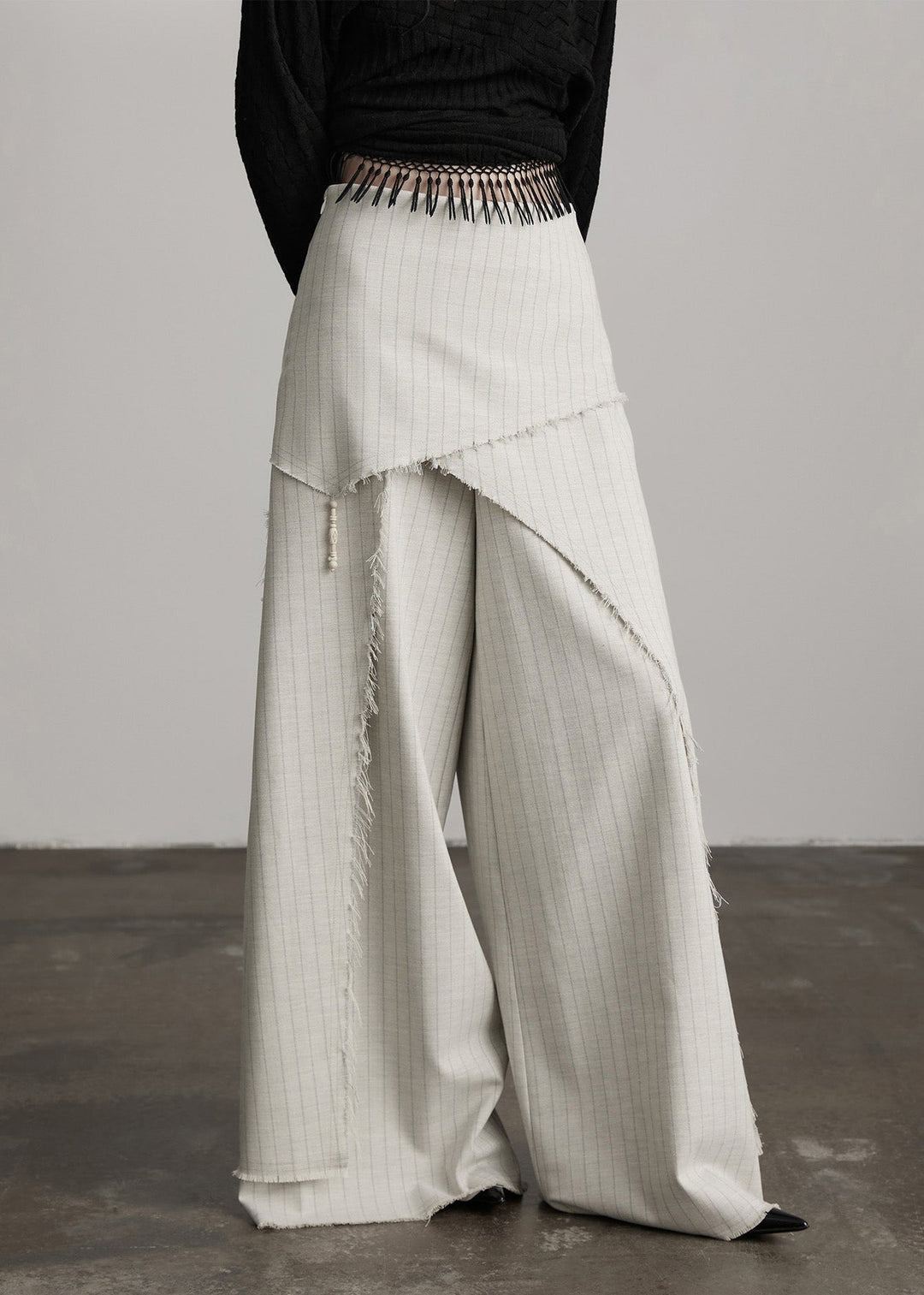 Original Design Apricot Asymmetrical Striped Cotton Pants Skirts Spring