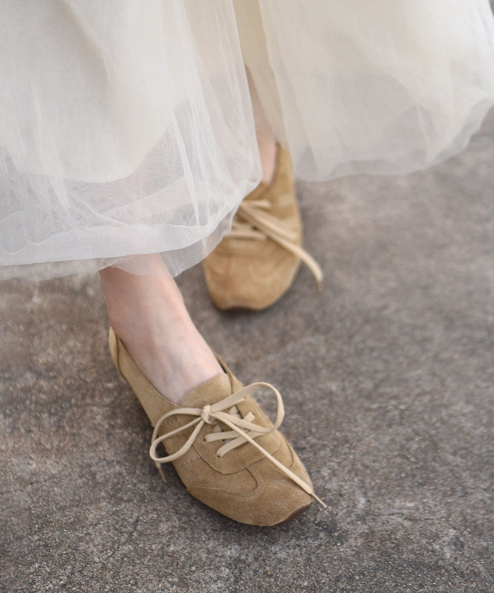 Original Design Apricot Suede Chunky Heel Lace Up