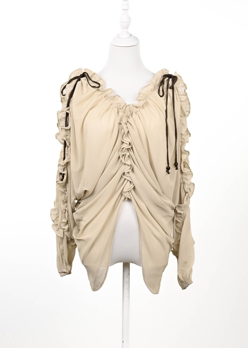 Original Design Apricot V Neck Ruffled Chiffon Top Summer