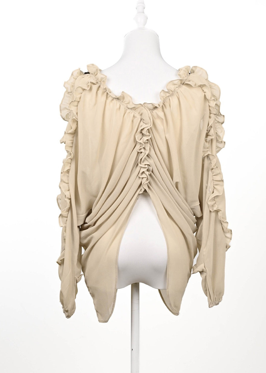 Original Design Apricot V Neck Ruffled Chiffon Top Summer
