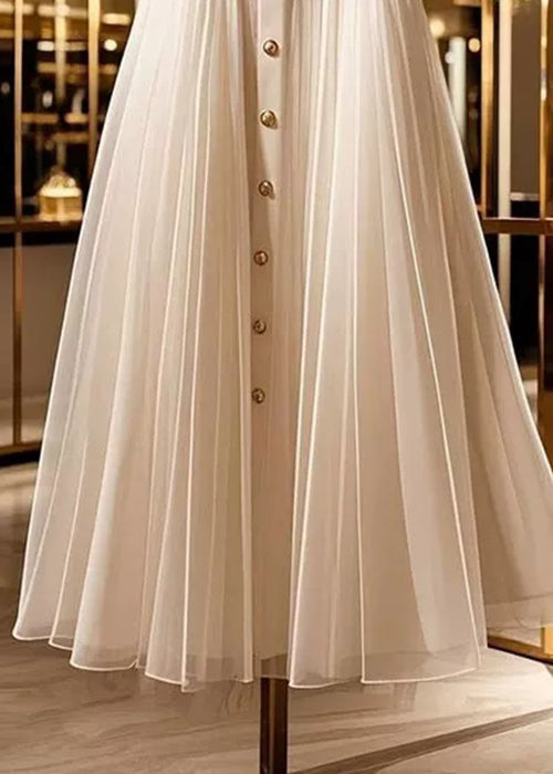 Original Design Apricot Wrinkled High Waist Tulle Skirts Summer